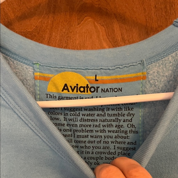 Aviator Nation Light Blue Sweatshirt with Rainbow Trim - Picture 3 of 3